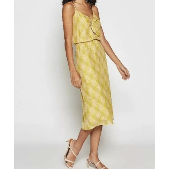 Joie Dresses & Skirts - Joie Abiah Dress 100% Silk Check Plaid Antique Moss Color Midi Dress Size S